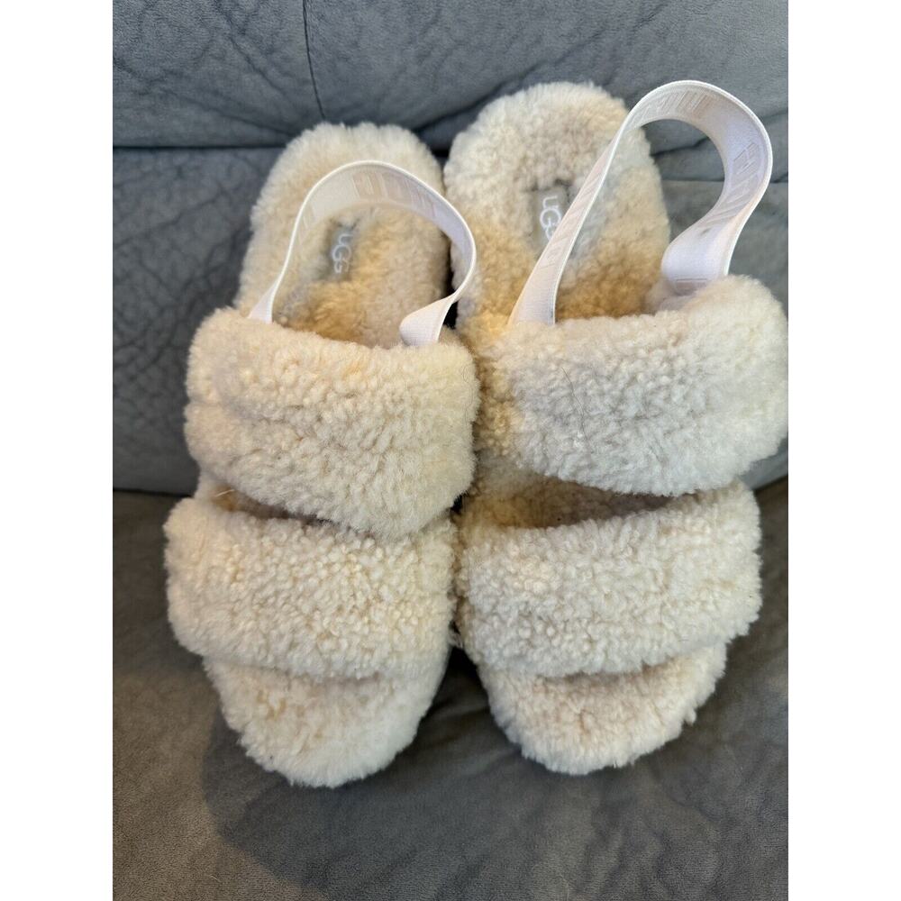 UGG Soft Oh Fluffita Slide Slippers Women's Sheepskin Sandal White sz 9